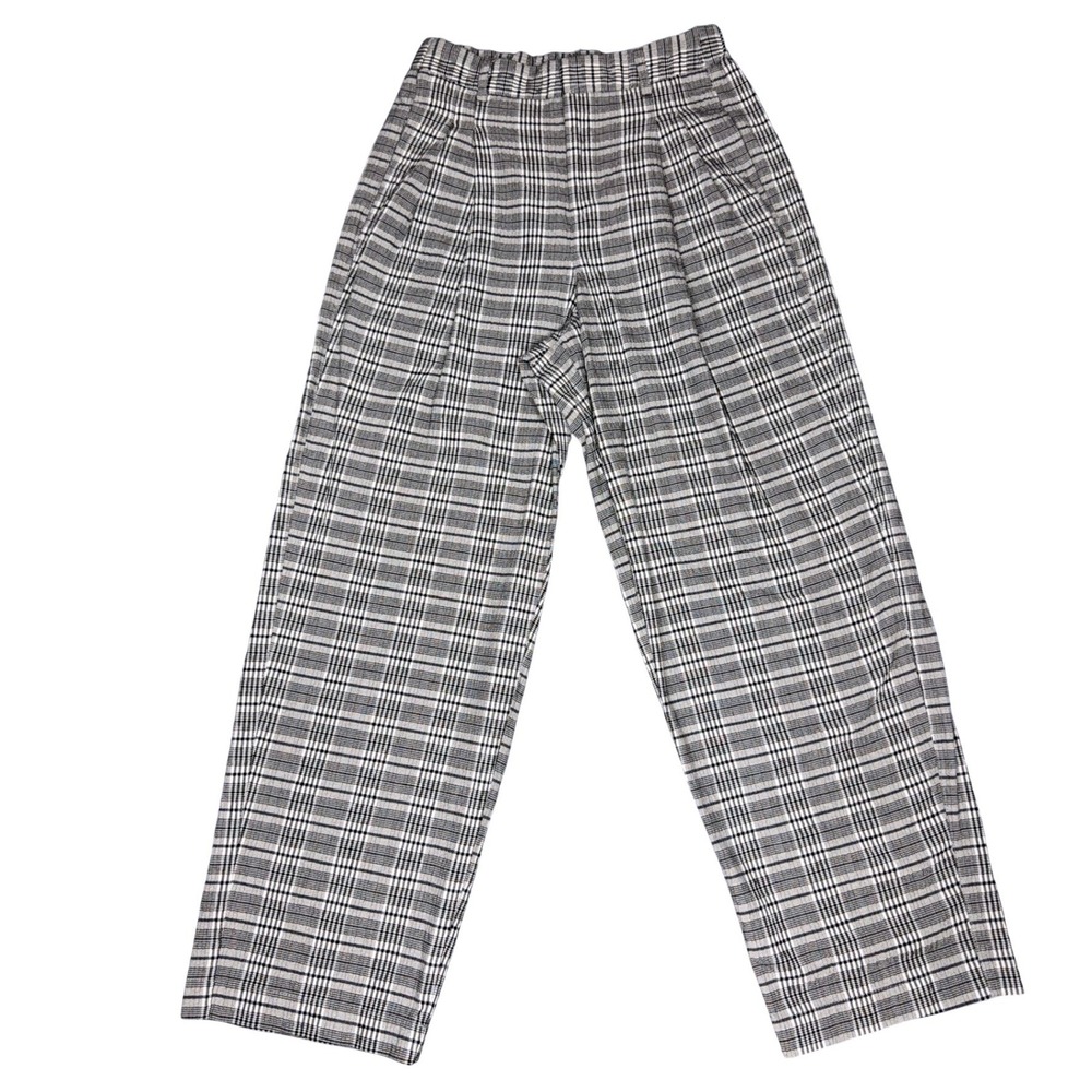 Urban Outfitters Plaid Pleated Straight Leg Pants Grey Black Size Small